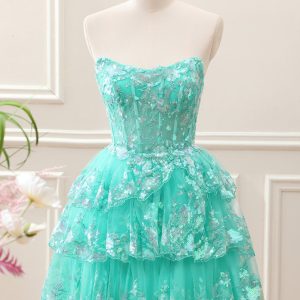 Sparkly Green A Line Sequined Corset Tiered Tulle Strapless Mini Dress