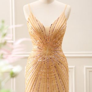 Sparkly Golden Backless Tight Homecoming Dress