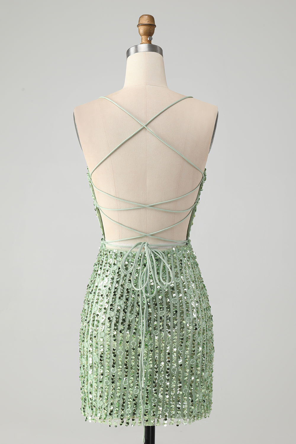 Sparkly Green Bodycon Sequins Lace Up Mini Dress - Image 2