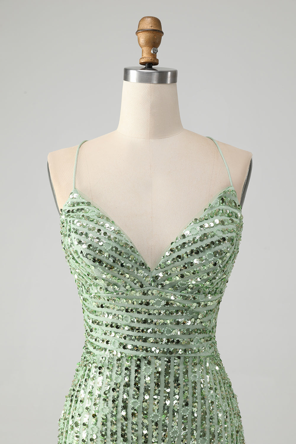 Sparkly Green Bodycon Sequins Lace Up Mini Dress - Image 4