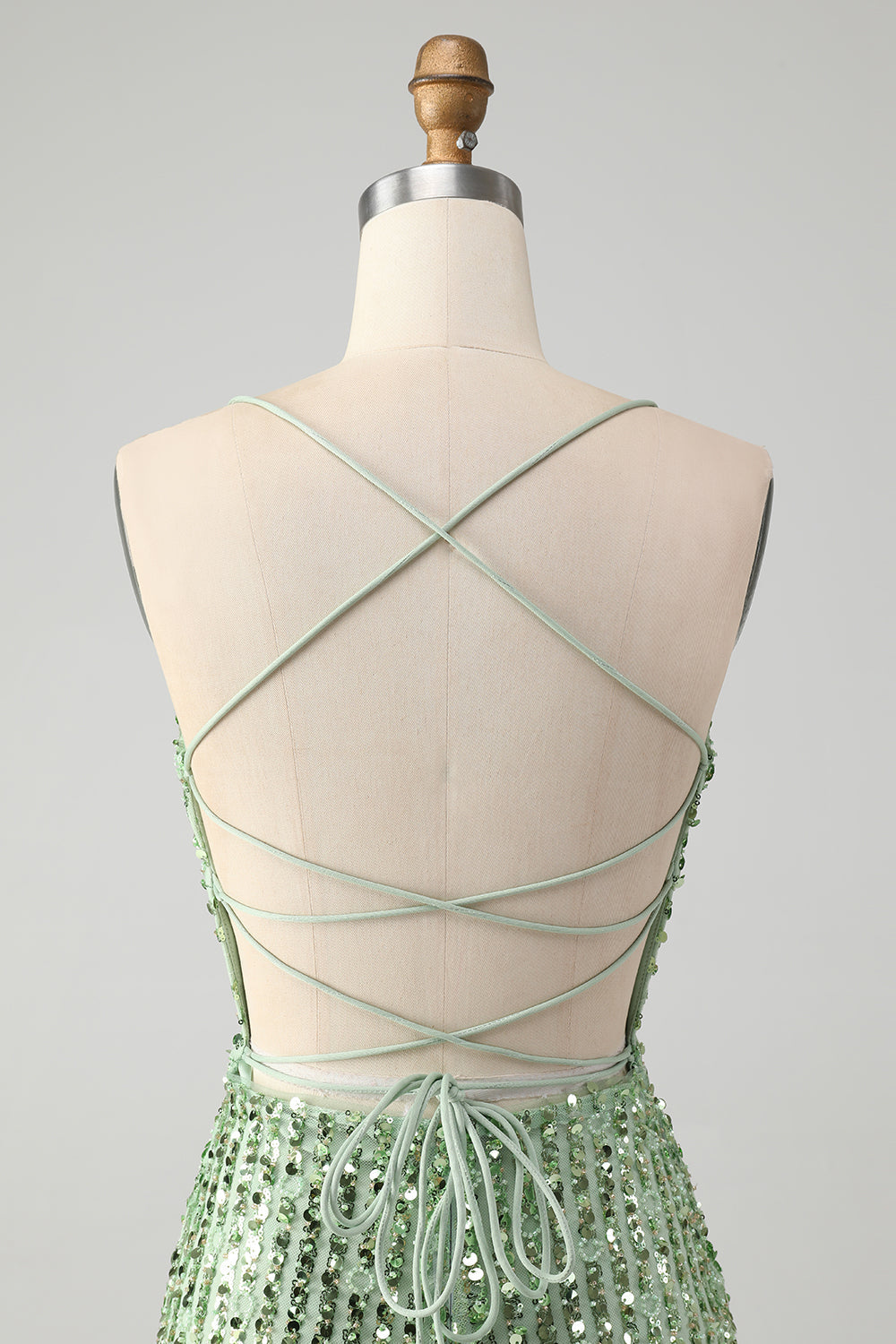 Sparkly Green Bodycon Sequins Lace Up Mini Dress - Image 5