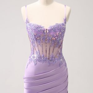 Sparkly Purple Corset Sequin Tight Mini Dress