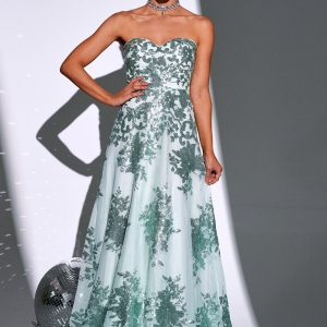Sparkly Green A Line Sweetheart Maxi Dress