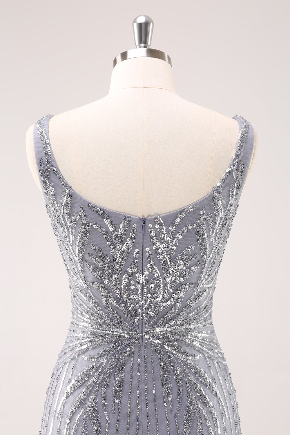 Sparkly Grey Square Neck Tight Mini Dress with Sequins - Image 5