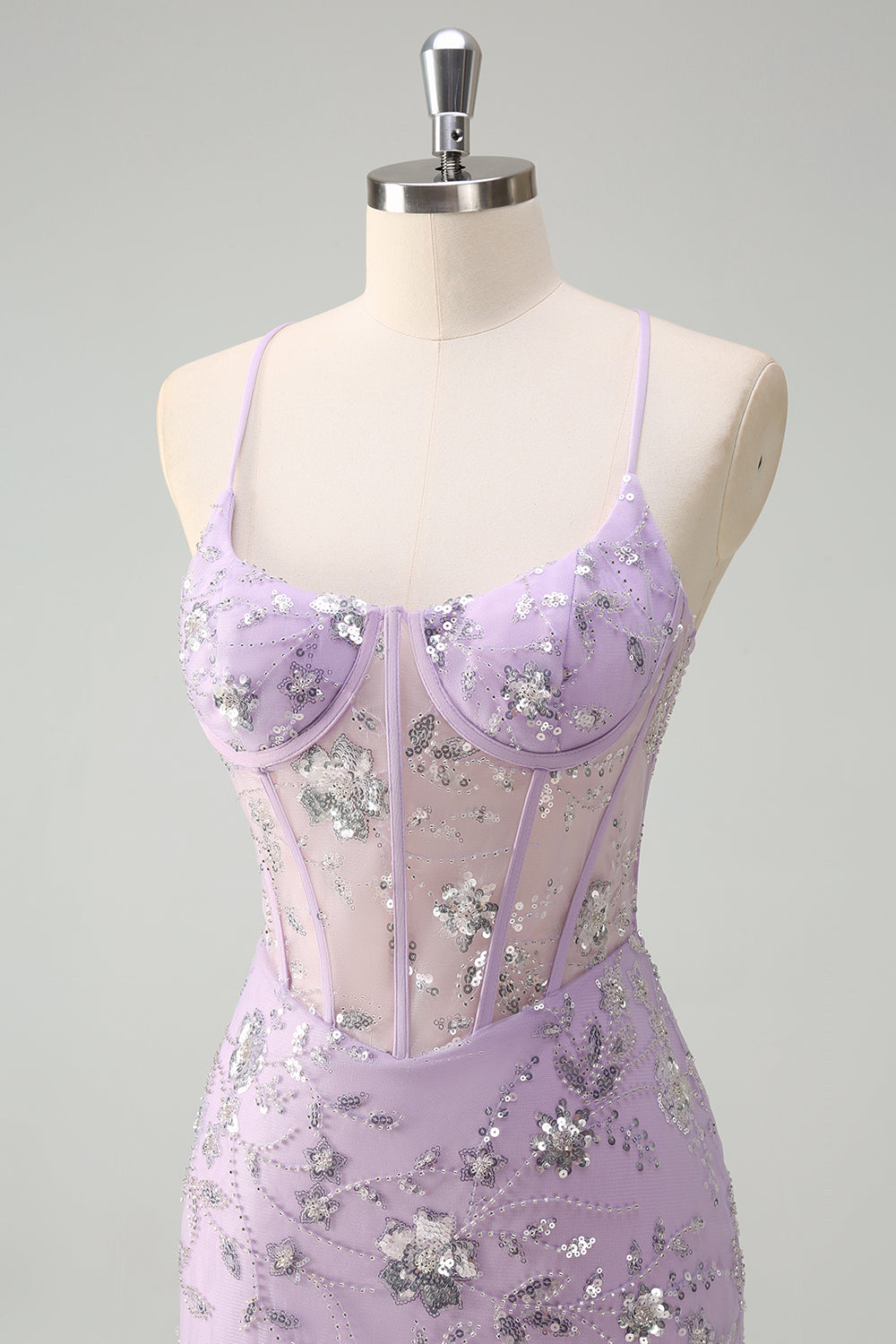 Sparkly Lilac Corset Mermaid Slit Prom Dress with Lace-up Back - Image 6