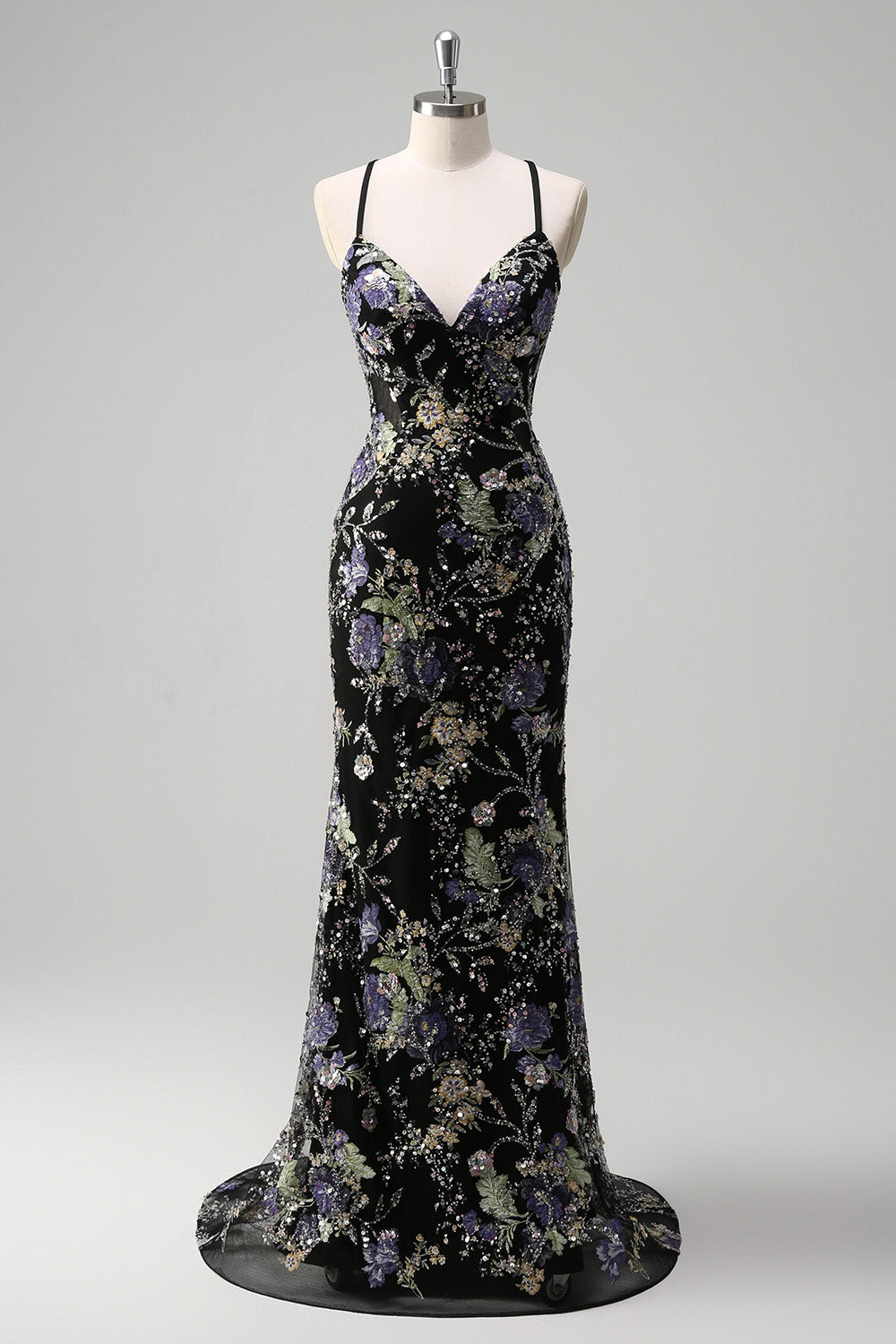 Sparkly Lilac Mermaid Appliqued Prom Dress with Sequins - Image 7