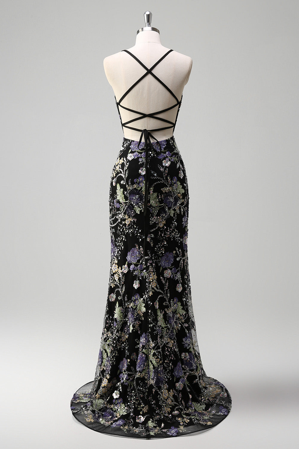 Sparkly Lilac Mermaid Appliqued Prom Dress with Sequins - Image 8