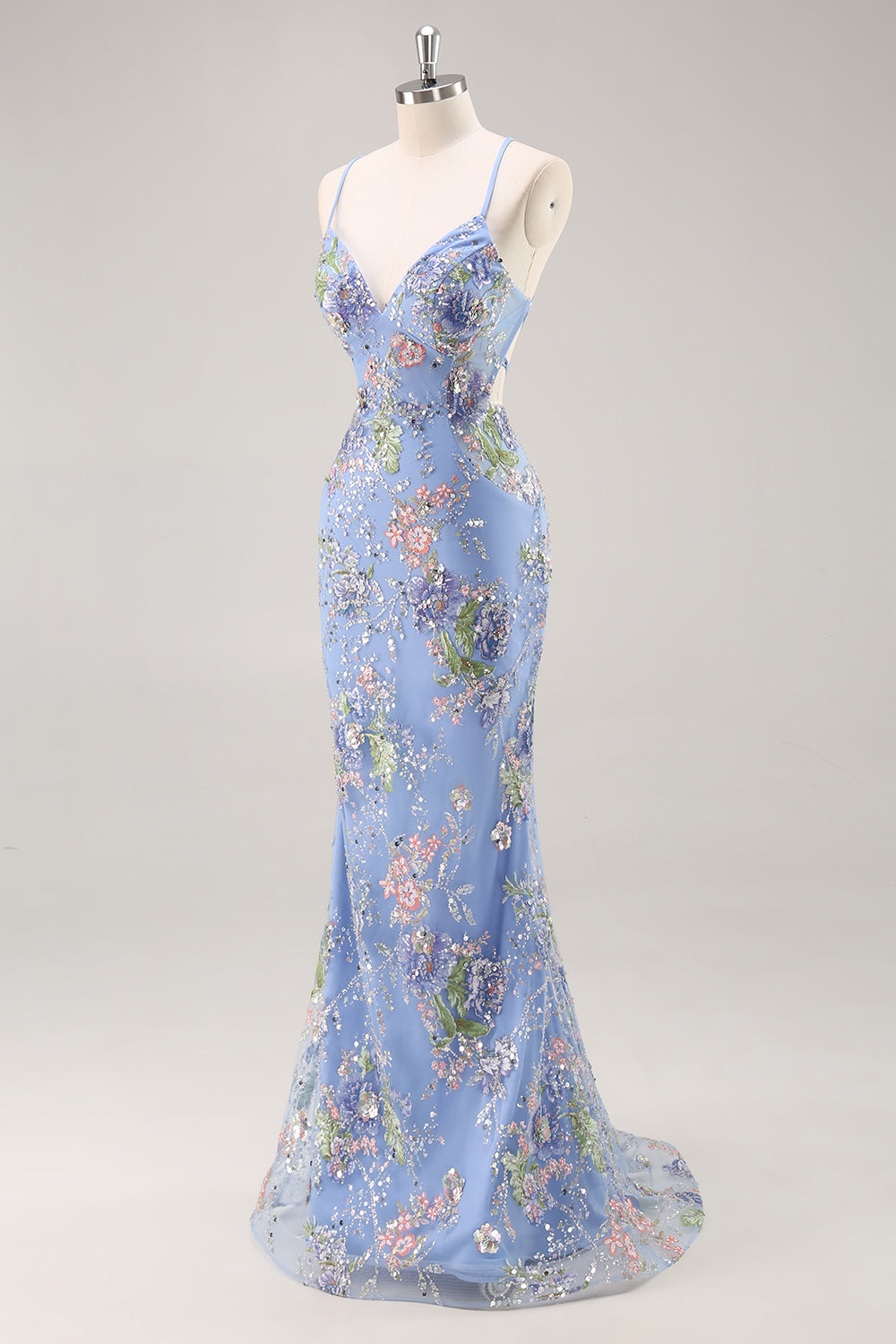Sparkly Lilac Mermaid Appliqued Prom Dress with Sequins - Image 22