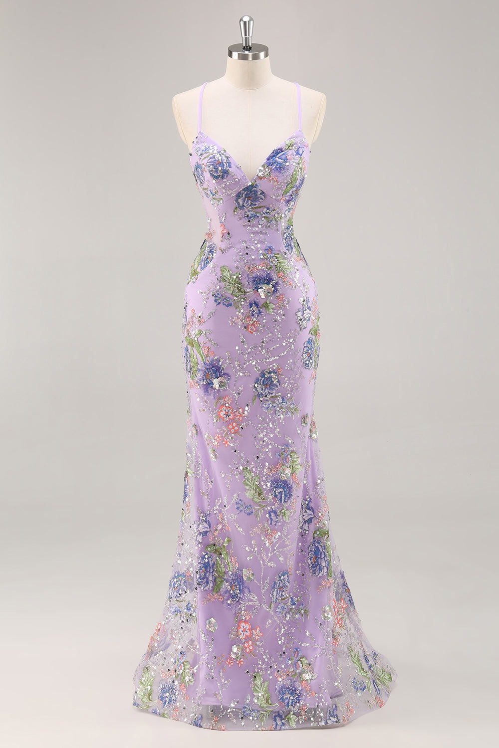 Sparkly Lilac Mermaid Appliqued Prom Dress with Sequins