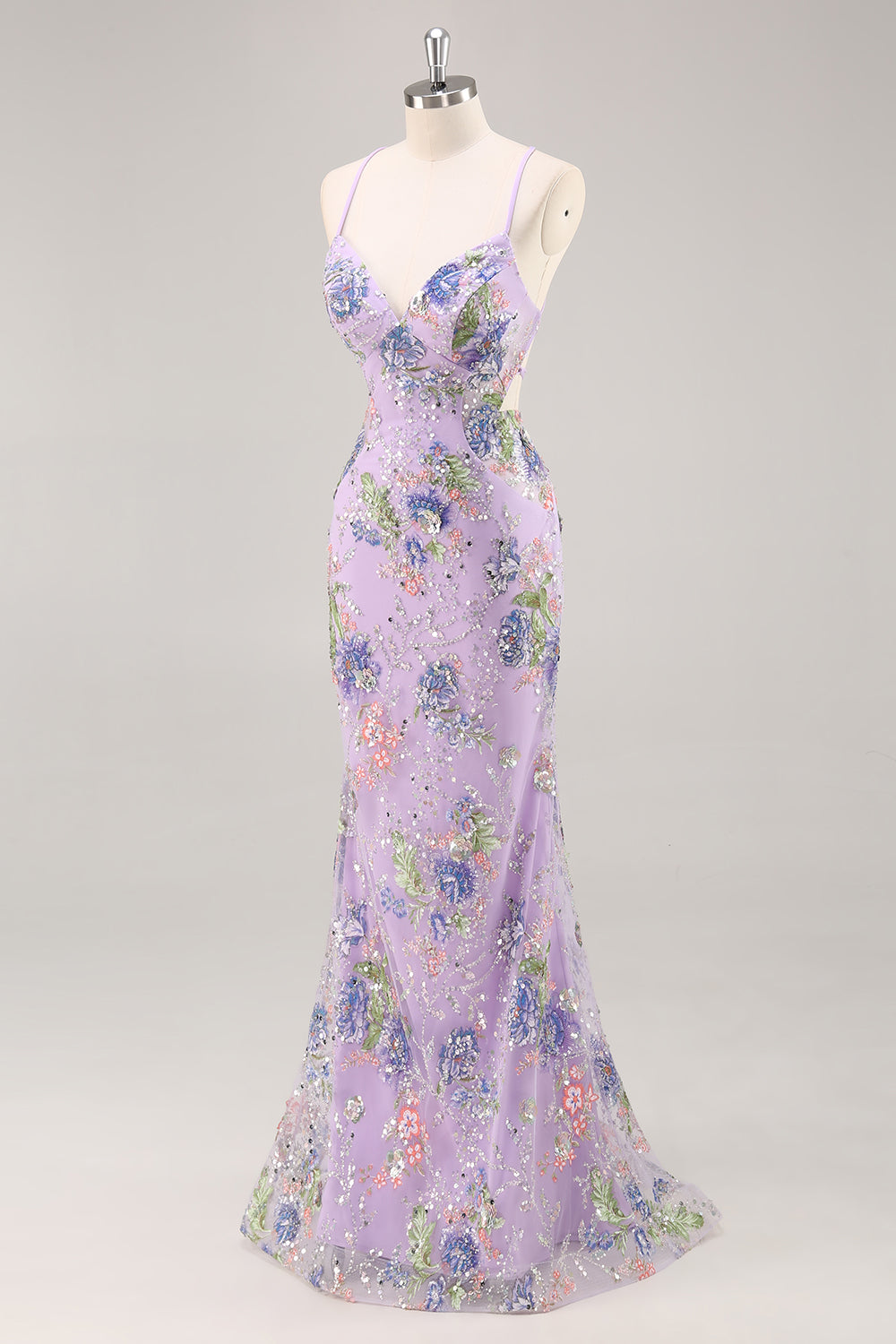 Sparkly Lilac Mermaid Appliqued Prom Dress with Sequins - Image 3