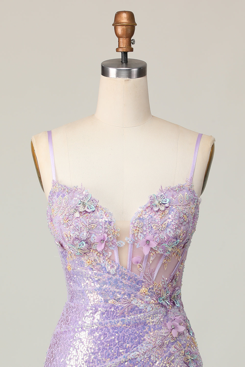 Sparkly Lilac Bodycon Corset Homecoming Dress with Appliques - Image 6