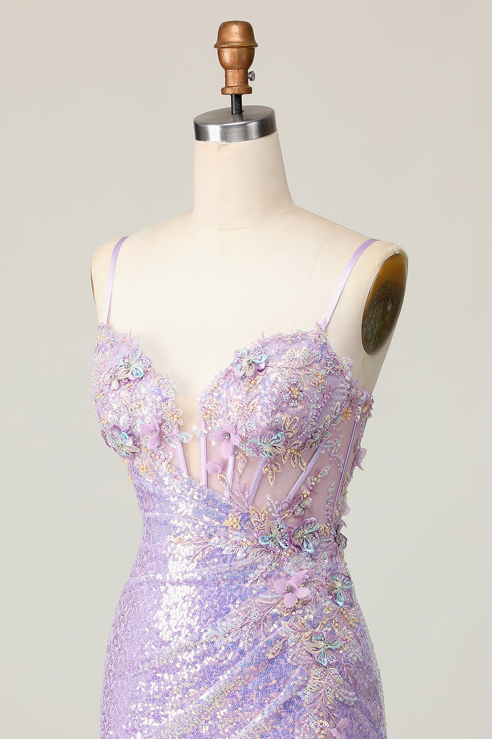 Sparkly Lilac Bodycon Corset Homecoming Dress with Appliques - Image 8