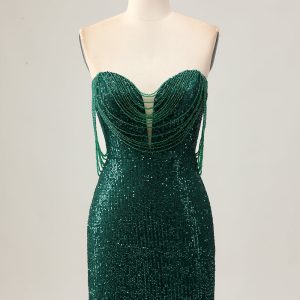 Sparkly Off The Shoulder Bodycon Dark Green Homecoming Dress