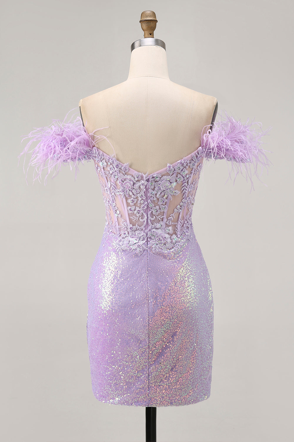 Sparkly Lilac Off The Shoulder Bodycon Corset Homecoming Dress - Image 2