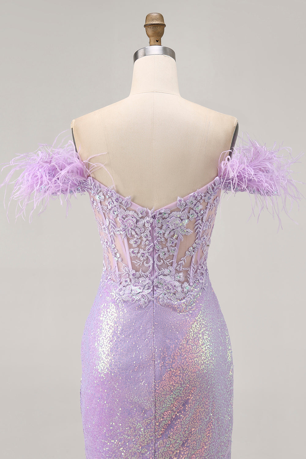 Sparkly Lilac Off The Shoulder Bodycon Corset Homecoming Dress - Image 5