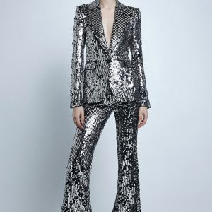 Sparkly Peak Lapel 2-Piece Silver Grey Women Prom Suits