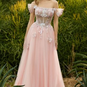Sparkly Off The Shoulder Corset A-Line Pink Prom Dress