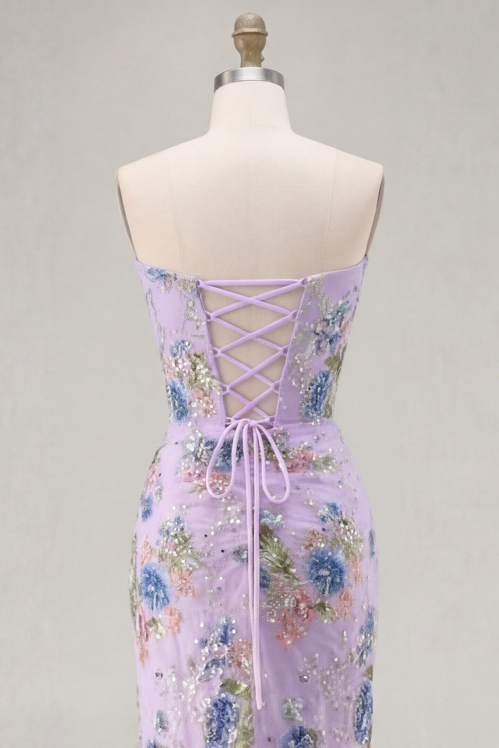 Sparkly Pink Floral Mermaid Strapless Corset Prom Dress - Image 21