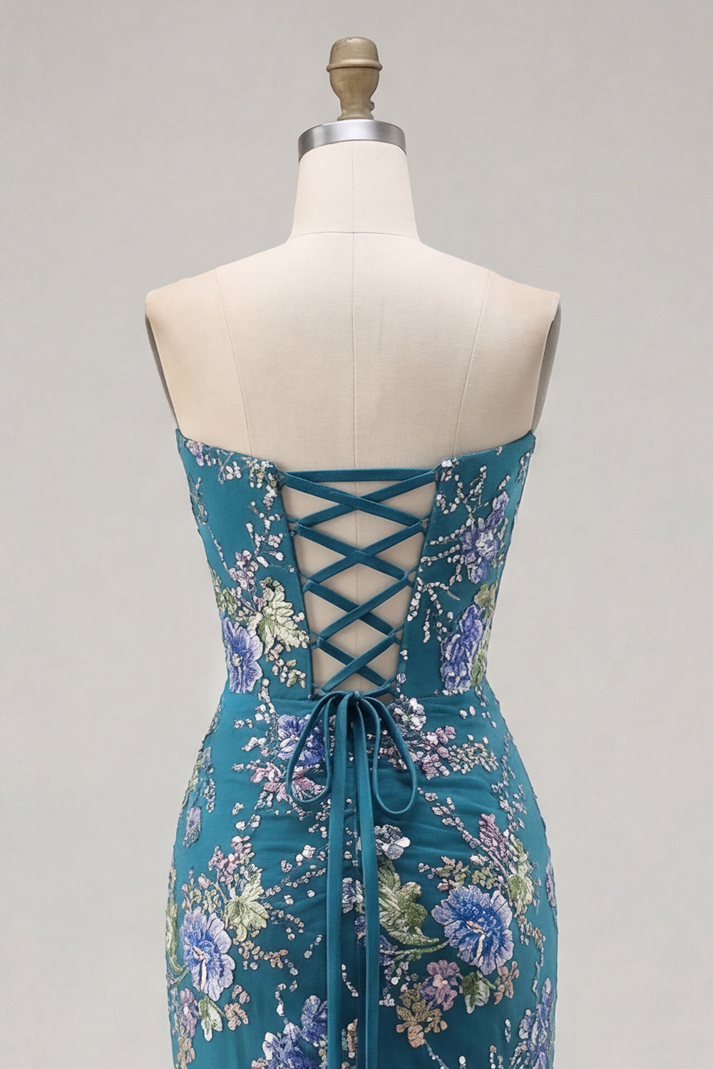 Sparkly Pink Floral Mermaid Strapless Corset Prom Dress - Image 25