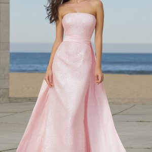 Sparkly Light Pink Strapless Maxi Prom Dress