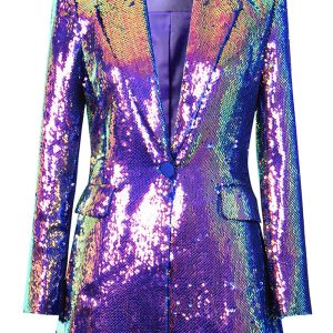 Sparkly Purple Notched Lapel Prom Blazer