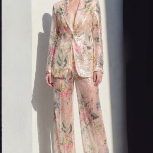 Sparkly Notched Lapel Floral 2 Piece Champagne Women Suits